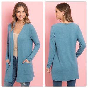 Teal Blue Super Soft Long Open Front Cardigan